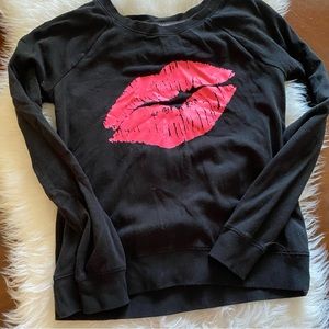 Size Small Victorias Secret Black Sweater w/Kissy Lips on Front of Sweater